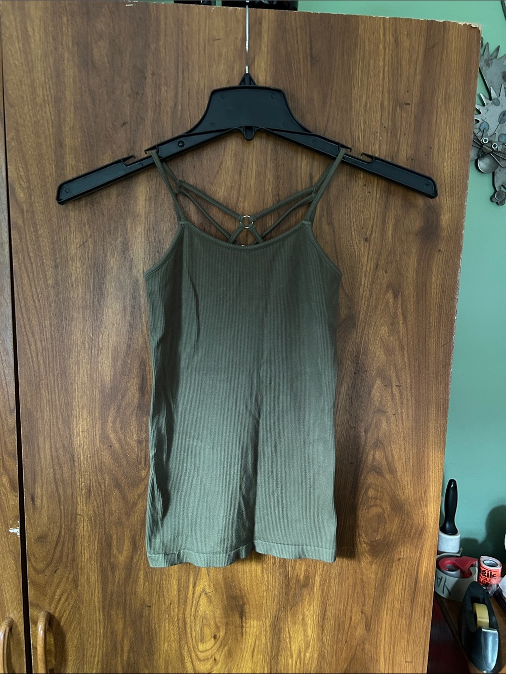 Women's Olive Strappy Ribbed Cami